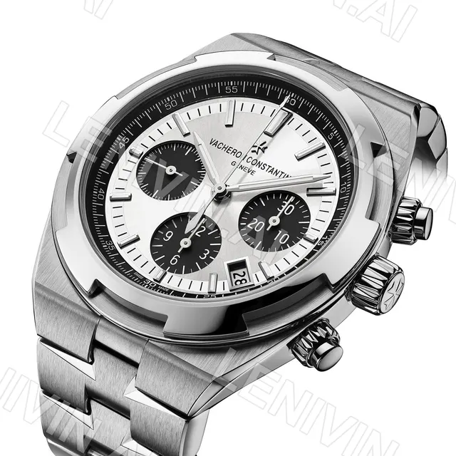 Наручные часы-хронограф Vacheron Constantin Geneve со стальным браслетом и чёрно-белым циферблатом