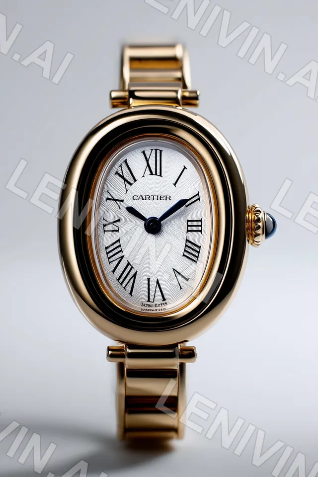 Золотые часы Cartier с римскими цифрами на светлом фоне