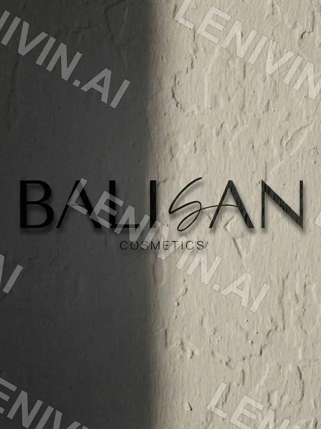 Логотип BALISAN Cosmetics на светлой фактурной штукатурке, тень делит стену пополам