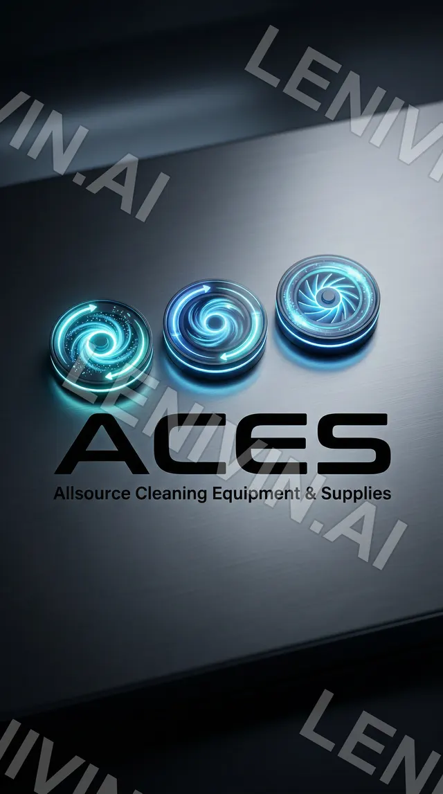 Логотип ACES Allsource Cleaning Equipment & Supplies с тремя светящимися синими дисками
