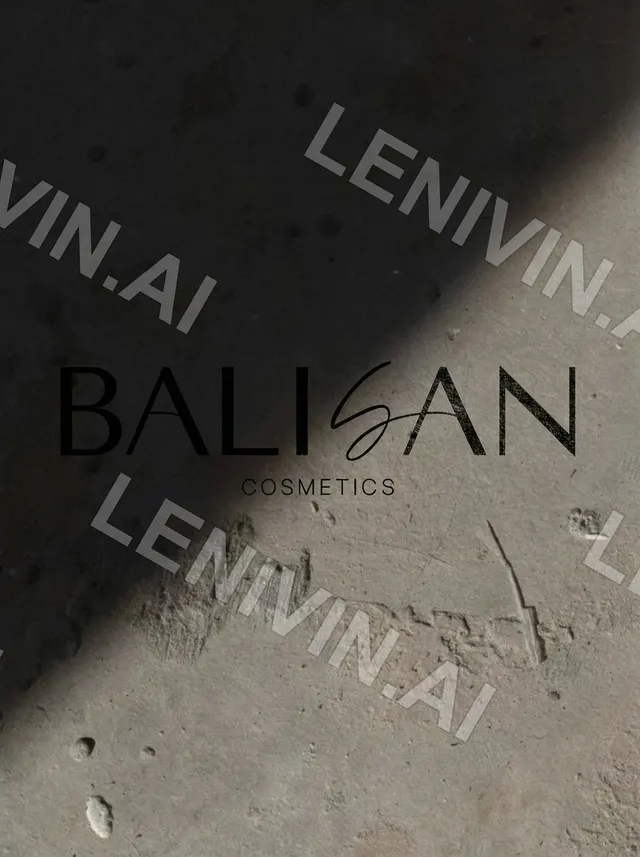 Логотип BALISAN Cosmetics на тёмно-сером бетонной поверхности, диагональная тень и свет