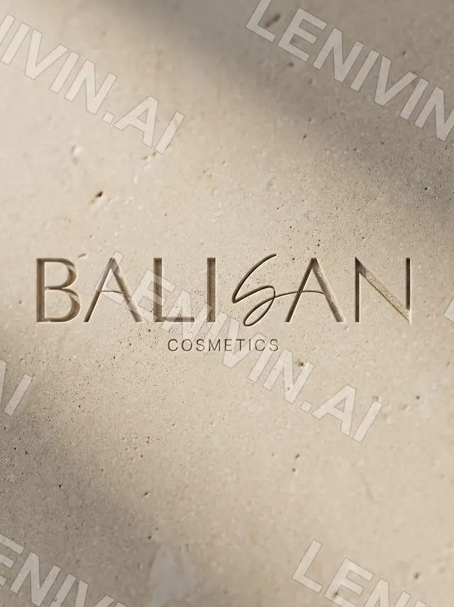 Тиснёный логотип BALISAN COSMETICS на бежевом шершавом камне