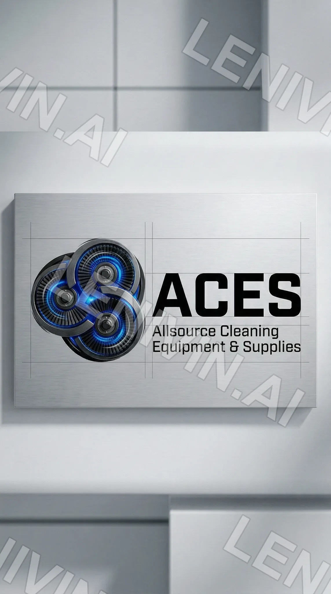 Табличка с логотипом ACES Allsource Cleaning Equipment and Supplies на светлой стене