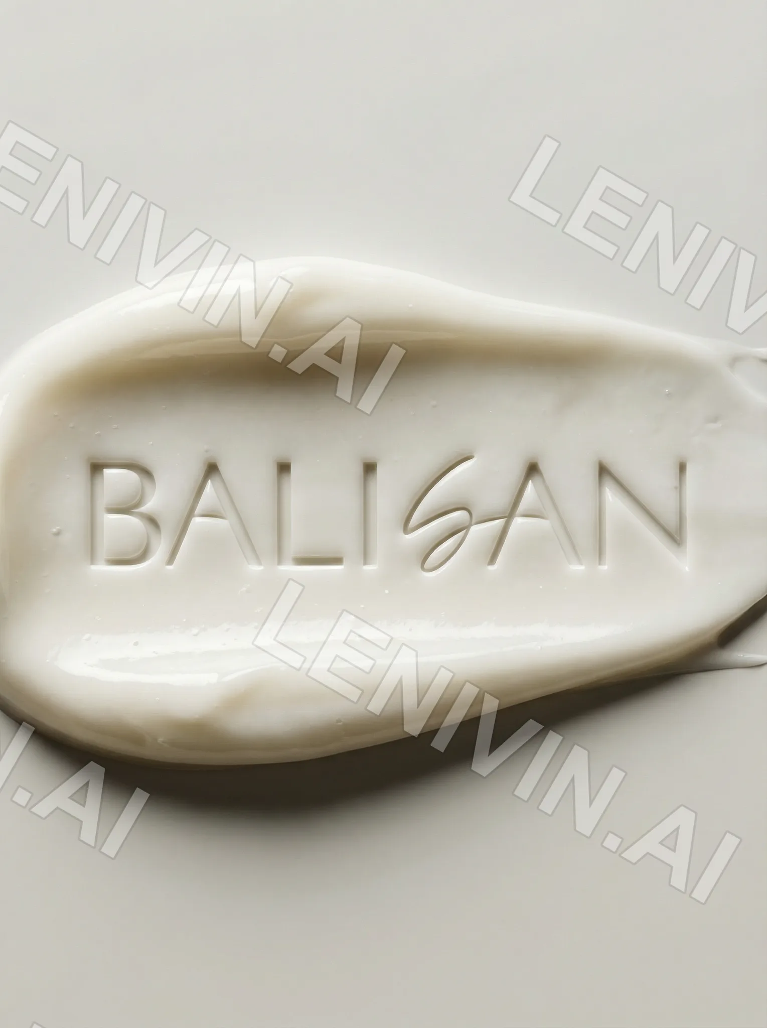 Белый крем с оттиском Balisan, крупный план на светлом фоне