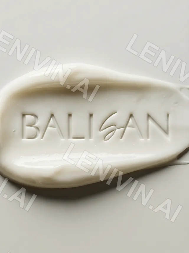 Белый крем с оттиском Balisan, крупный план на светлом фоне