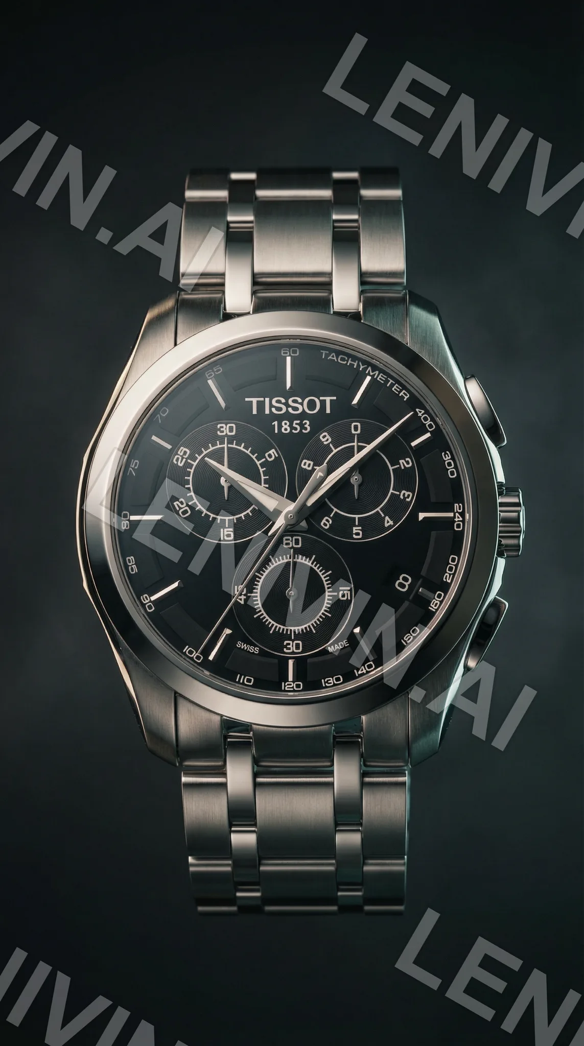 Наручные часы Tissot 1853 хронограф с чёрным циферблатом на тёмно-зелёном фоне