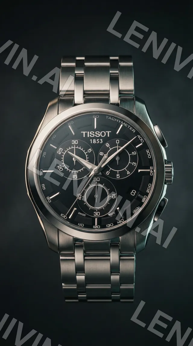Наручные часы Tissot 1853 хронограф с чёрным циферблатом на тёмно-зелёном фоне