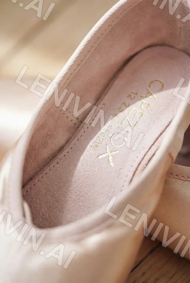 Крупно внутренность розового пуанта с золотой надписью Capezio