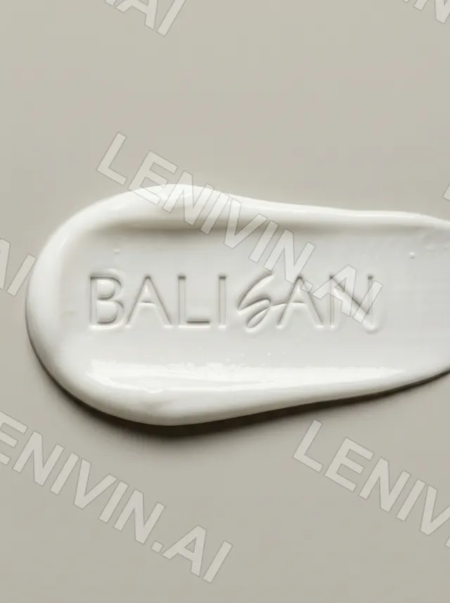 Белый крем с выдавленным словом BALISAN на светло-сером фоне